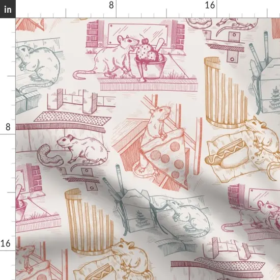 Various Fabrics by the Yard or Fat Quarter Multicolor Toile Donut Rats Rodent Pizza Takeout De Jouy Custom Printed Fabric by Spoonflower {2}