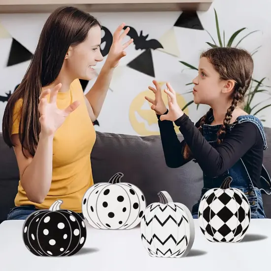 4PCS Fall Pumpkin Wood Centerpiece Table Decor (Double Printed) {4}