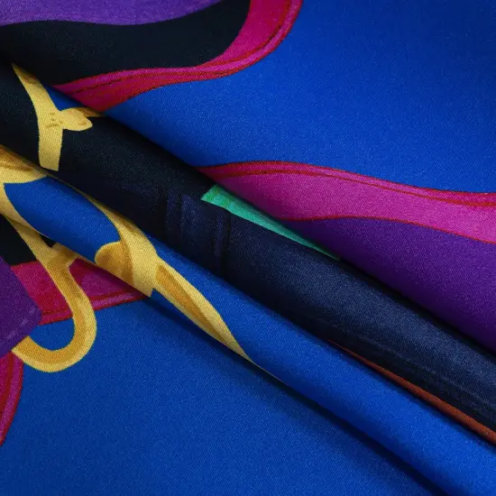 1 Yard Luxury Italian Silk Charmeuse Royal Blue, Orange & Gold Purse Straps Print Silk 53 Inches Wide {3}