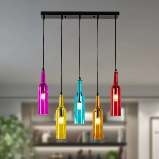 5 Wine Bottle Pendant Light Industrial Bar Hanging Lamp Fixtures Cafe Fixture {4}