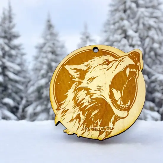 Ornament - Fanged Wolf Raw Wood {2}