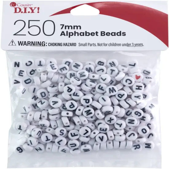 CousinDIY Alphabet Beads 7mm 250/Pkg-White Round With Black Letter {1}