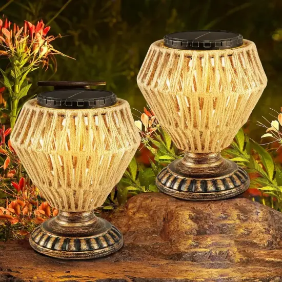 Desk Lamp Rattan Woven Solar Powered Eye-Caring Adjustable Reading Night Light {3}