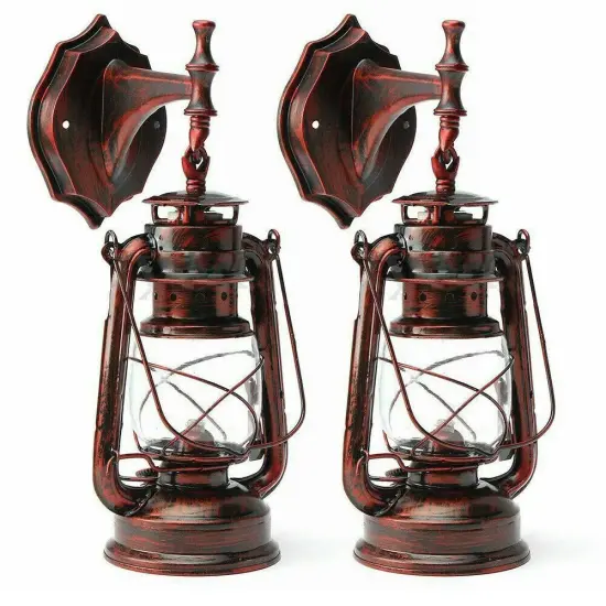 2 PACK Retro Vintage Rustic Lantern Lamp Wall Sconce Light Wall Mounted Fixture {1}