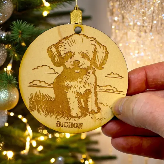 Ornament - Bichon Dog Raw Wood {5}