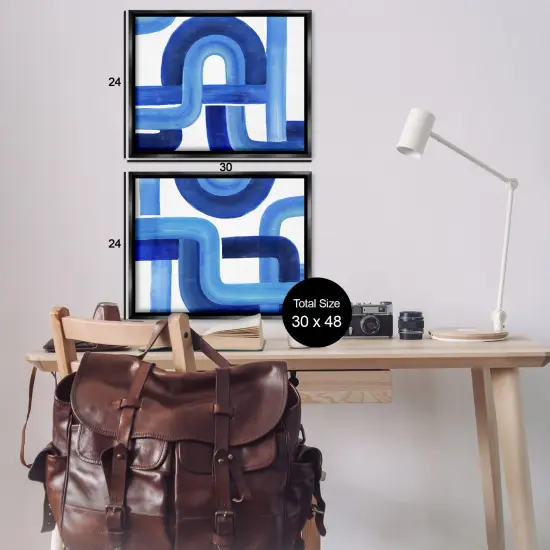 Stupell Industries Woven Blue Geometric Lines Framed Floater Canvas Wall Art Black Floater Frame {3}