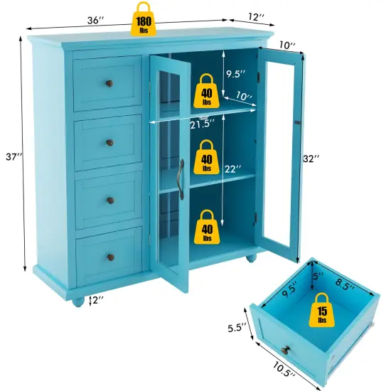 Costway Buffet Sideboard Table Kitchen Storage Cabinet with Drawers & Doors Blue/White/Green {4}