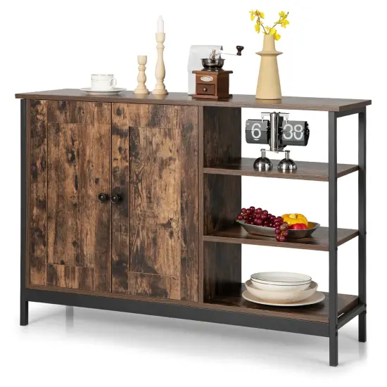 Costway 2-Door Industrial Kitchen Storage Cabinet Buffet Sideboard Open Shelves {1}