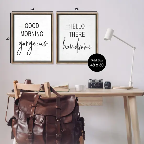 Stupell Industries Gorgeous & Handsome Romantic Greetings Framed Floater Canvas Wall Art Brown Floater Frame {3}