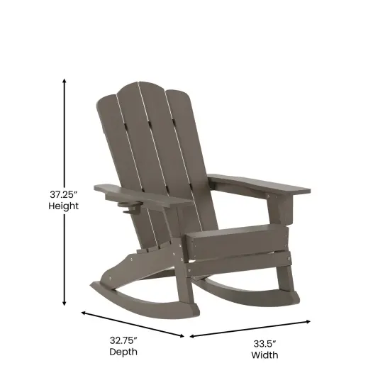 Emma and Oliver Tiverton Adirondack Rocking Chair with Cup Holder, Weather Resistant HDPE Adirondack Rocking Chair Brown {4}