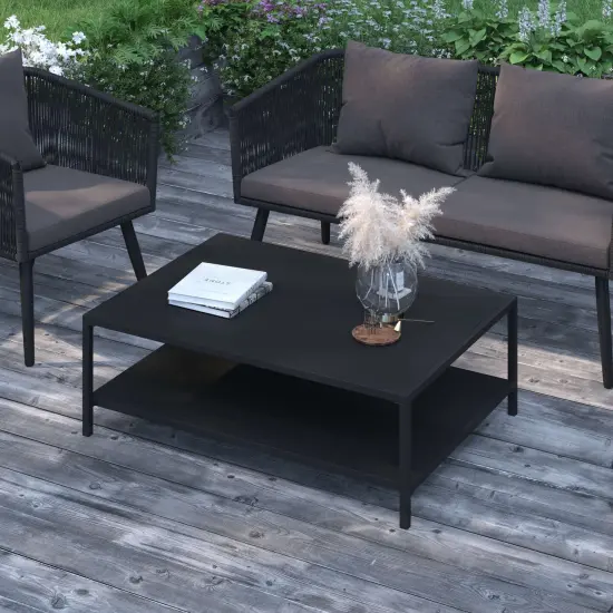 Merrick Lane Lanier Two-Tier All-Weather Patio Coffee Table Black {3}