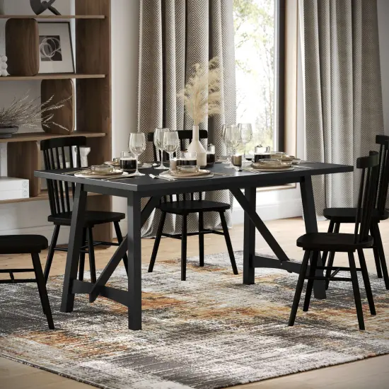 Merrick Lane Carroll Wooden Dining Table with Trestle Style Base Black Matte {1}