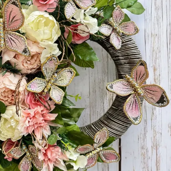 Blushing Butterfly Meadow Wreath 23" - Handmade Wedding, Spring & Easter Decor, Christmas gift - Holiday Tree {3}