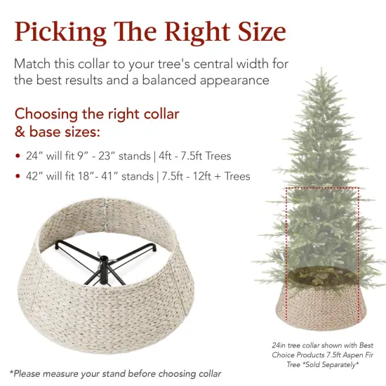 Best Choice Products 24in Woven Hyacinth Christmas Tree Collar, Tree Skirt Accessory w/ Cord Cut-Out Washed White {4}