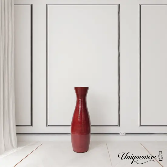 Uniquewise 24" Tapered Cylindrical Tall Bamboo Floor Vase with Flared Trumpet Top Decorative Accent for Dried Flowers Pampas Grass and Branch Arrangements Stylish Home and Office Decor Piece Red {6}