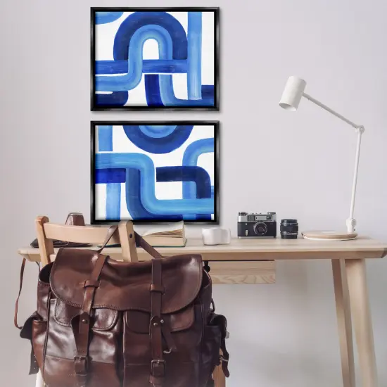 Stupell Industries Woven Blue Geometric Lines Framed Floater Canvas Wall Art Black Floater Frame {2}