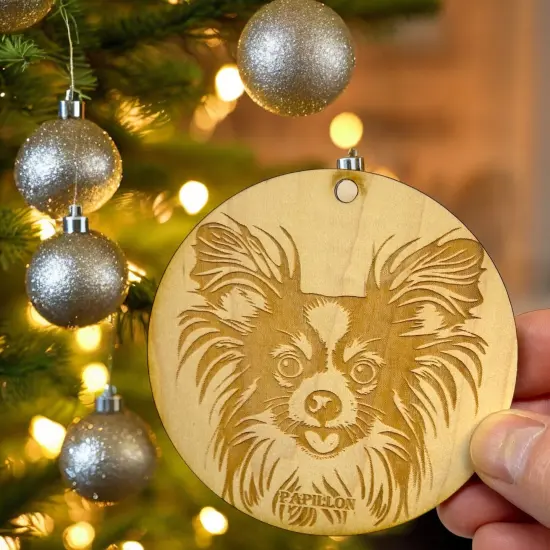 Ornament - Papillon Dog Raw Wood {6}