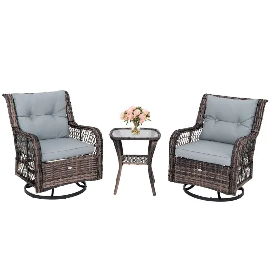 Costway 3 PCS Patio Furniture Set Rocking Chairs Set of 2 with Glass Top Side Table {2}