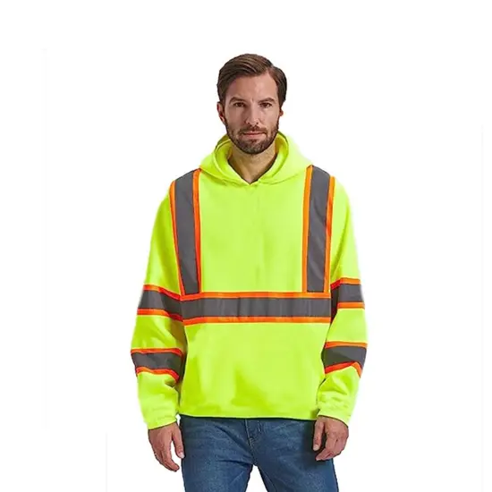 RADYAN&reg; High Visibility Long Sleeve Safety Hoodie with Reflective Strips and Hood for Construction Work {3}