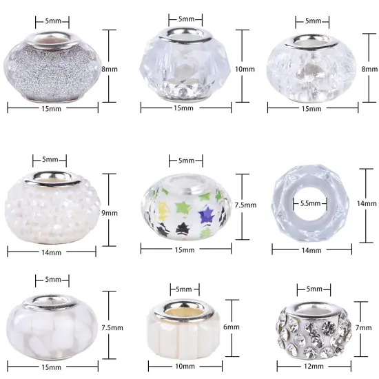 Aipridy Assortment European Large Hole Beads Spacer Beads Rhinestone Craft Beads for DIY Charms Bracelet Jewelry Making (Blue-Red-White) {4}