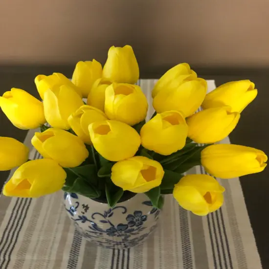 10pcs Artificial Yellow Tulips Faux Tulip Bouquet Real Touch Fake Flowers for Spring Mother's Day Easter Wedding Home Decoration {2}
