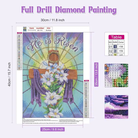 Cross Diamond Art Kit for Adults - Easter Cross with Flowers - DIY 5D Diamond Art - Crystal Craft - 30x40cm {2}