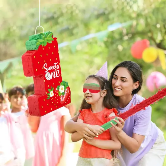 Strawberry 1st Birthday pi&ntilde;ata Strawberry pi&ntilde;ata Summer Berry Strawberry pi&ntilde;ata with stick Blindfold Mask Confetti {4}