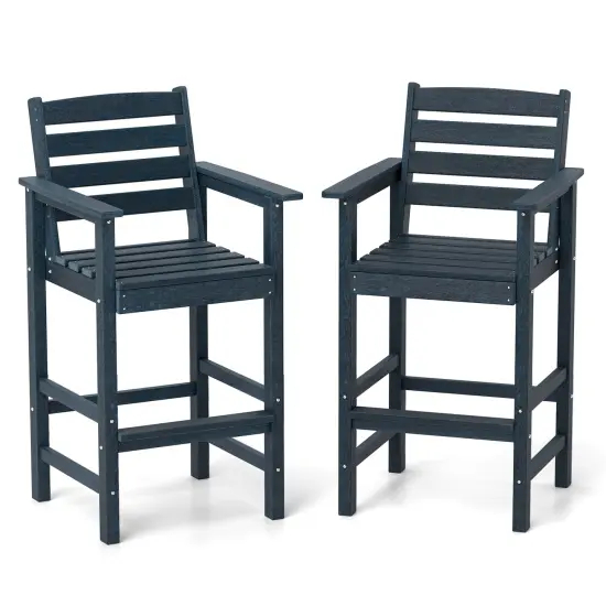 Set of 2 Patio HDPE Adirondack Bar Chairs with Wide Armrests and Inclined Backrest Perfect for Outdoor Use Navy {3}