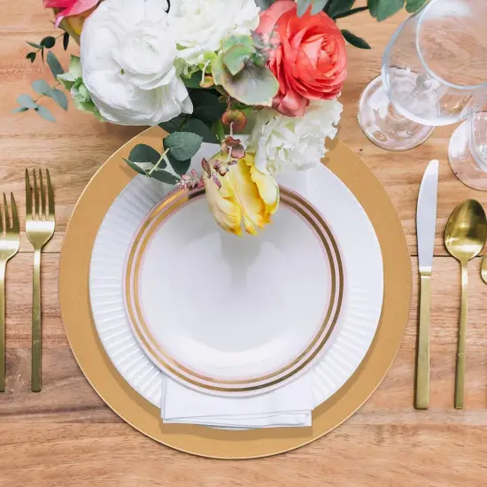 Gold Charger Plates, Set of 6, 13-Inch Round Plastic Plate Chargers for Dinner Plate, Table Setting, Elegant Wedding Decor {5}