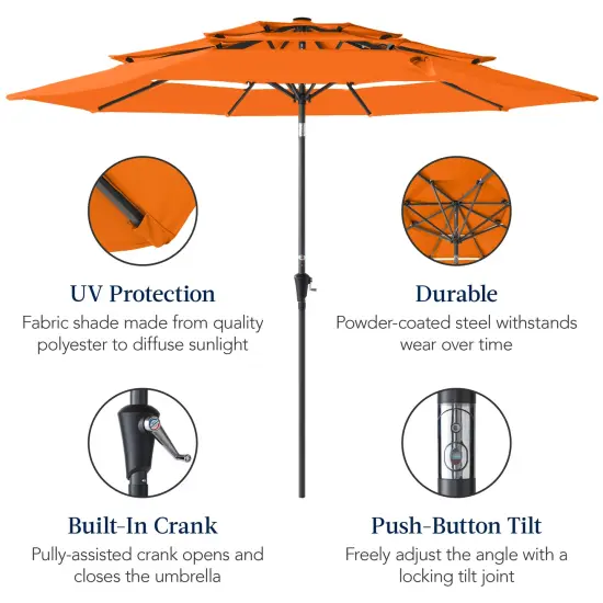 Best Choice Products 10ft 3-Tier Patio Umbrella, Market Sun Shade w/ Tilt Adjustment, Easy Crank Orange {6}