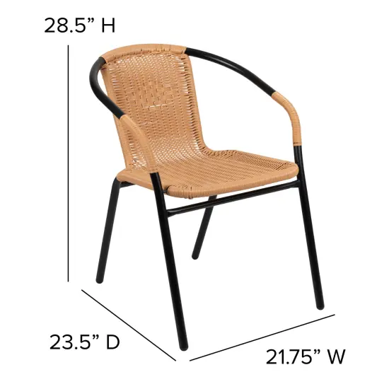 Emma and Oliver 4 Pack Rattan Indoor-Outdoor Restaurant Stack Chair with Curved Back Beige {5}
