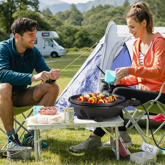 Aluminum Electric Grill with Hood, Non-Stick Plate and Condiment Tray Red {3}