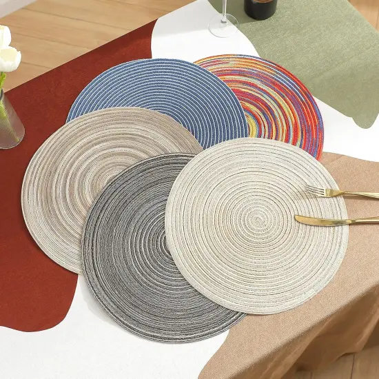 Round Cotton Placemats Set of 6 Washable Round Placemat 15 inch Round Braided Placemats Circle Placemat {5}