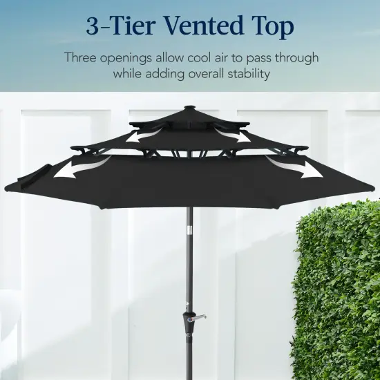 Best Choice Products 10ft 3-Tier Patio Umbrella, Market Sun Shade w/ Tilt Adjustment, Easy Crank Black {3}