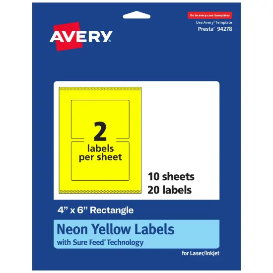Avery Neon Yellow Paper Labels, 4" x 6" Rectangle {7}