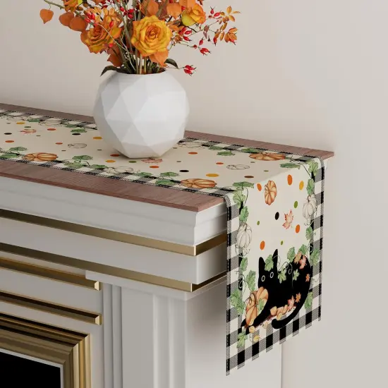 Fall Black Cat Pumpkin Plaid Table Runner {2}