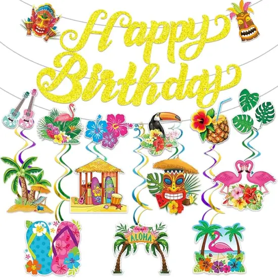 Aloha Happy Birthday Banner Hawaiian Luau Birthday Banner Hawaiian Luau Birthday Decorations Hawaiian irthday Decorations Summer Birthday Party Decorations {1}