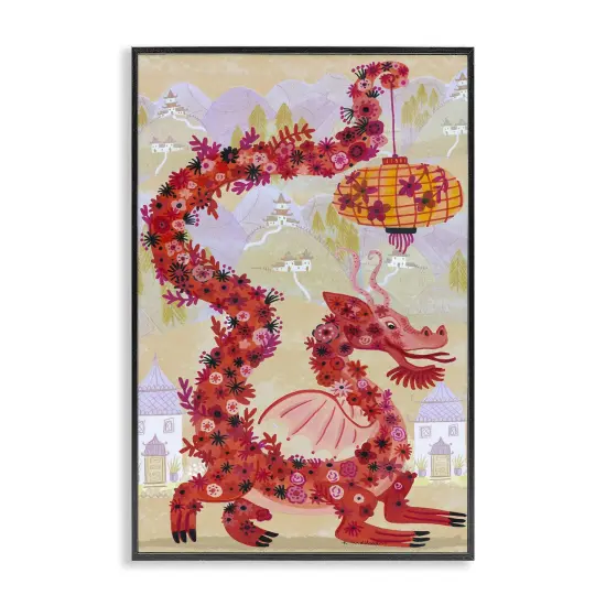 Stupell Industries Dragon & Lantern Mythology Framed Giclee Design by Kay Widdowson {1}