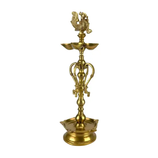 Large Peacock Deepam Brass Diya Annam Deepak Samai Oil Lamp with Base Indian Festival Diwali Diya Hindu Puja Religious Home Decor Pooja Lamp Indian Housewarming Wedding Return Gift {6}