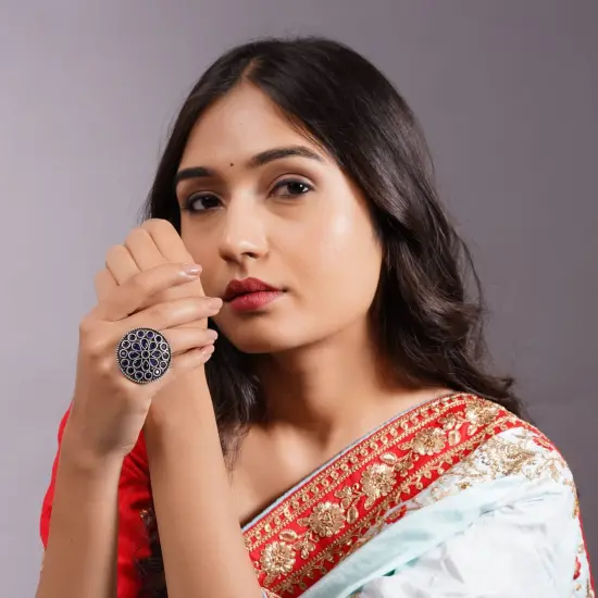 Classic Zodiac Ring Oxidised Plating Women Rings Open Wrap Finger Rings Adjustable Indian Bollywood Jewelry Antique Vintage Knuckle Boho Jewelry for Women - Gift for Her Blue {5}