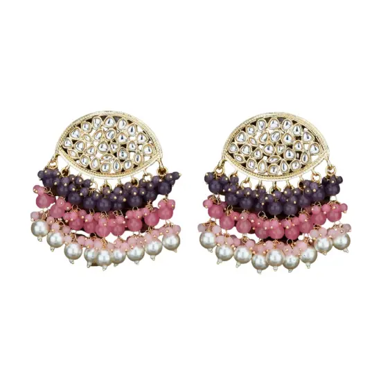 Indian Jhumka Earrings for Women - Large Indian Jhumki Ethnic Chandbali Earrings Faux Kundan & Pearl Beaded Bollywood Style Dangle Earring Jewelry for Bride | Birthday Gift for Her GREY {1}