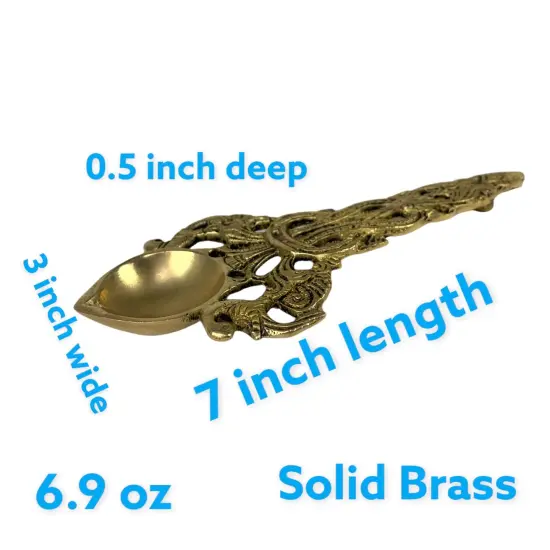 Brass Pooja Aarti Spoon 1 Pc Diya Twin Peacock Design Round Hawan Spoon for Pouring Ghee in Hawan Kund Diwali Gift Ethnic Indian Aarti Spoon Wedding Return Gifts Home Temple Decor {6}