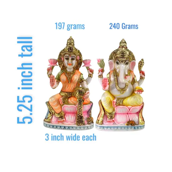 Laxmi and Ganesha Idol Pair Culture Marble Statue Laxmi Ganpati Figurine God of Luck and Success Idol Showpiece for Home Decoration and Car Dashboard Diwali Decoration {4}