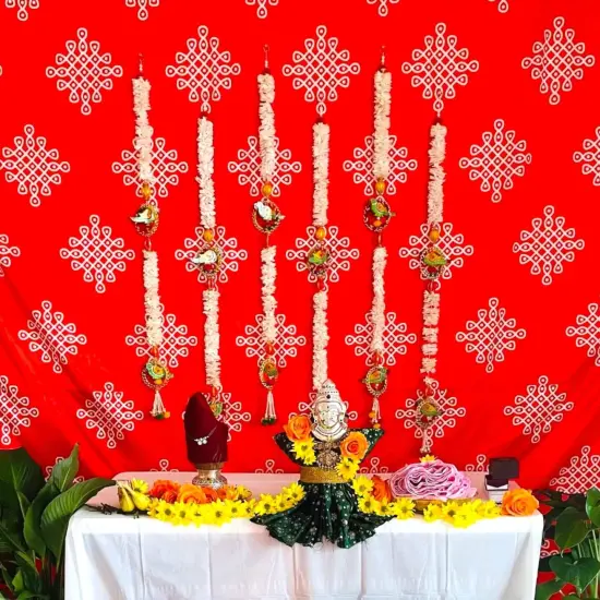 Kolam Rangoli Backdrop Indian Traditional Cloth Backdrop Photo Decor Banner Pooja Room Decor Decorative Cloth Dot Kolam Backdrop for Diwali Ganesha Puja Wedding Housewarming Gift Red {3}
