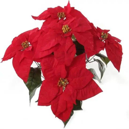 20" Red Velvet Poinsettia Bush - Set of 4 - Realistic Artificial Flowers for Christmas Decorations, Floral Arrangements, and Holiday Crafts {1}