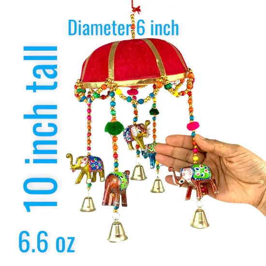 Elephant Door Hanging Rajasthani Wall Window Feng Shui Hanging Handicraft Traditional Ethnic Latkan Toran with Tokri Umbrella for Home Office Decor Decorative Ornament Festival Party Decor Purple {3}