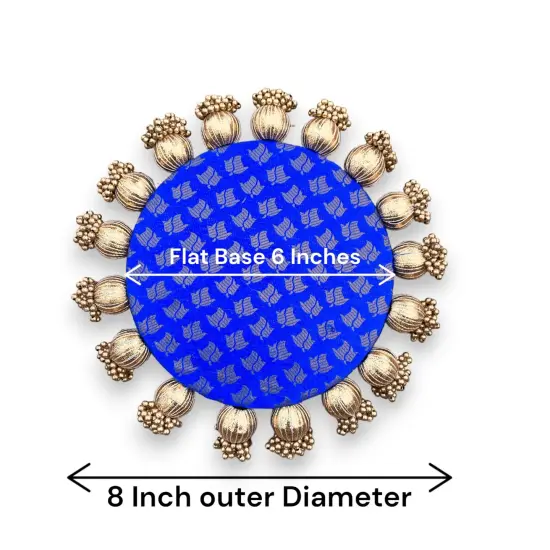 Reversible Patola Platter Brocade Fabric Handmade Centerpiece Mat-Floor Rangoli Diwali Housewarming Gift Home Temple Table Decor Mehendi Thaal Decor Puja Thali - Asan for God Goddess Green {5}