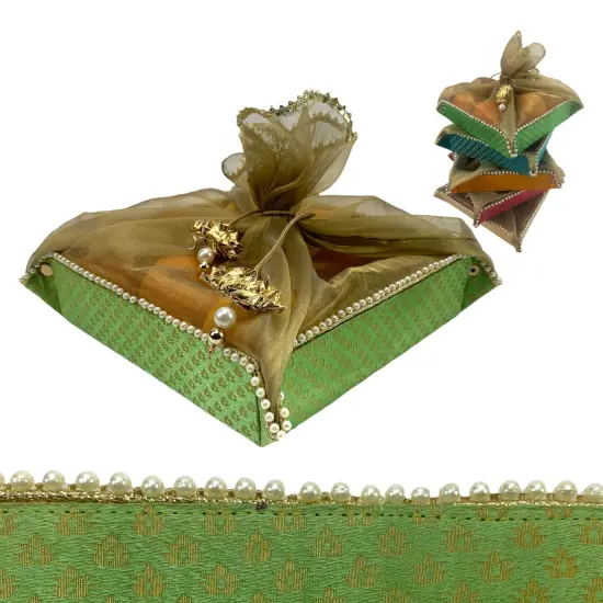 2ct Gift Basket Indian Mithai Box Brocade Jewelry Organizer Box for Shagun Return Gifts Traditional Style Sweets Box Wedding Favor Housewarming Gift {3}