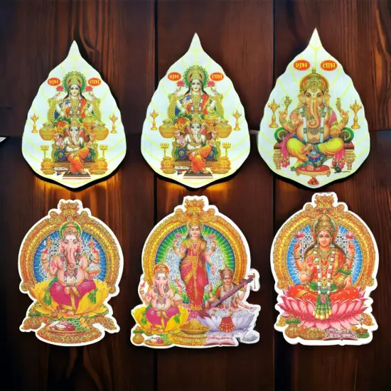 6CT Ganesha Laxmi and Saraswati Wall Sticker Decorative Easy Peel Poster Premium Glitter Effect Pooja Room Wall Sticker Hindu Diwali Decor Indian God Sticker Home Office {2}