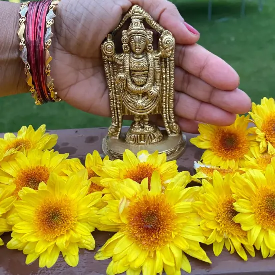 Small Brass Balaji and Venkateswara Idol Statue Gold Finished Tirupati Balaji Statues Incarnation of Lord Vishnu Sculpture Pooja Gift Living Room Mandir Decorative Showpiece {2}